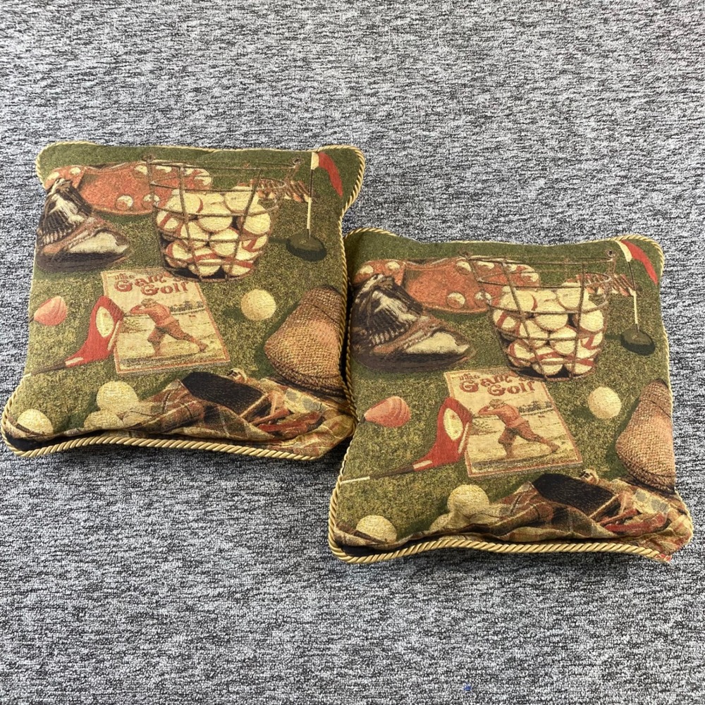 Vintage Golf Tapestry Throw Pillows Set of 2 16 Inch Country Club Decor